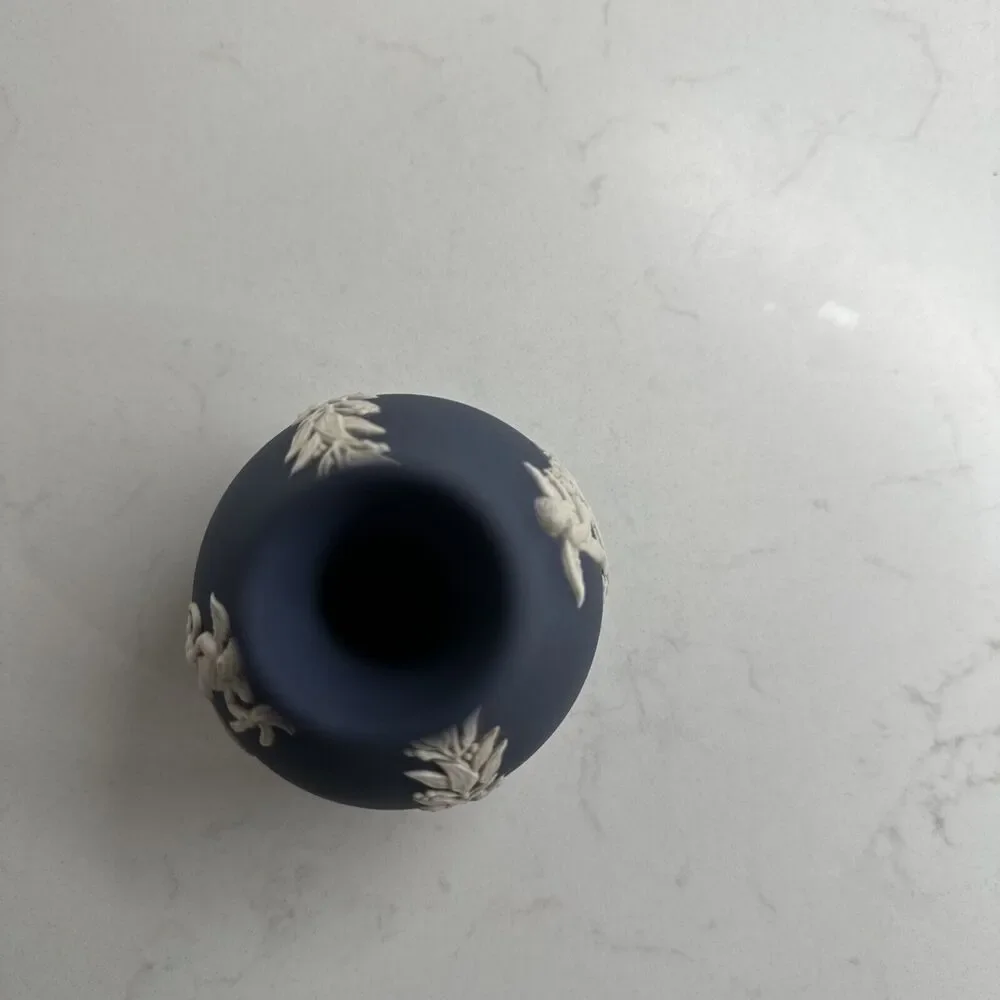 Antique Wedgwood Jasperware Bud Vase in Portland Blue and Cream (5") England - Picture 9 of 13